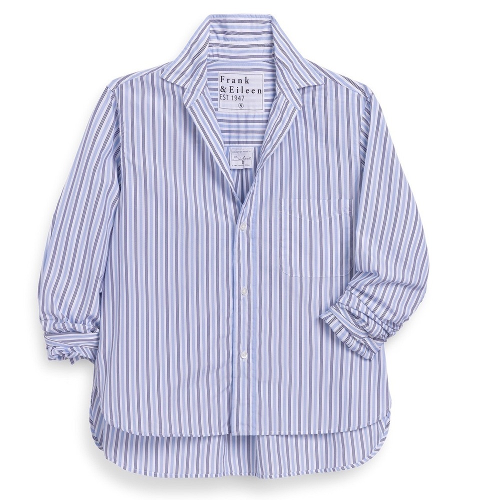 Frank & Eileen Silvio Shirt Untuckable Button Up Blue Navy Striped - Small